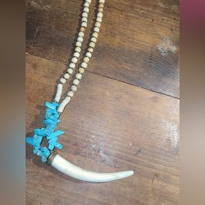 Turquoise and Beige Beaded Necklace